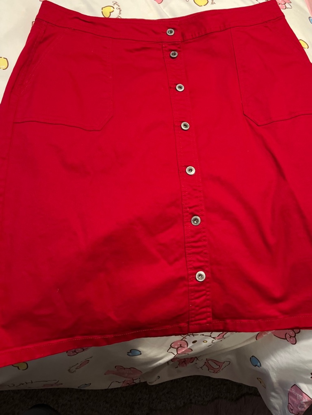 Red Button-Front Women's Skirt